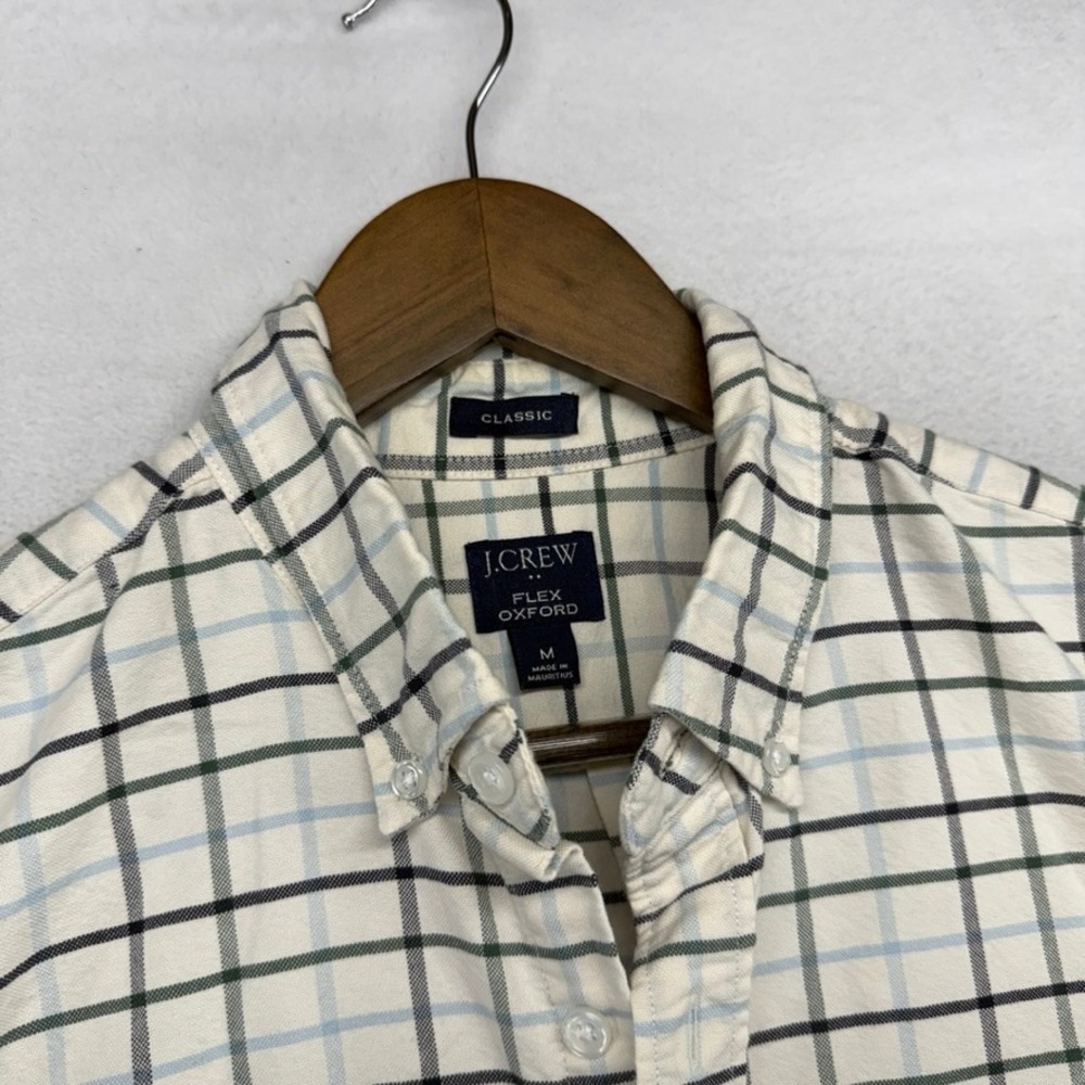 J.Crew Button Down Shirt Mens Medium White Flex Oxford Plaid Long Sleeve OCBD